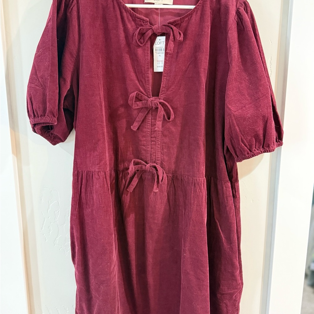 LOFT Maroon Dress with Elegant Bow Detail